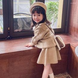 Clothing Sets Childrens Set Girls Retro Style Sweater Knitwear Autumn Season Striped Thickening Coat Skirt Two Piece