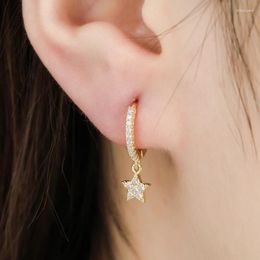 Hoop Earrings Silver Colour Simple Zircon Crystal Dangle For Women Punk Geometric Star Pendant 2023 Jewellery