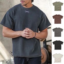 Men's T Shirts T-shirt Heavy Loose Cotton Crew Neck Short Sleeve Vintage Wash Embroidered Base Layer Men Clothing