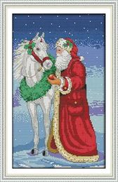 Tools Christmas old man and the horse, diy needlework counted printed on canvas needlework embroidery Set DMC 11CT 14CT Cross Stitch kit