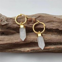 Dangle Earrings FUWO 1 Pair Natural Clear Quartz Point Golden Plated Handmade Faceted White Crystal Jewelry For Women Gift ER407