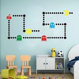 Stickers Cartoon Pacman Game Wall Sticker Kids Room Nursery Game Xbox Space Invaders PACMAN Wall Decal Bedroom Play Room Vinyl Decor 210308