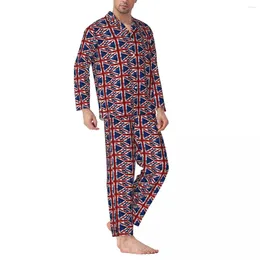 Men's Sleepwear Pyjamas Mens British Flag Night UK 3D 2 Piece Casual Pyjama Sets Long Sleeves Romantic Oversized Home Suit