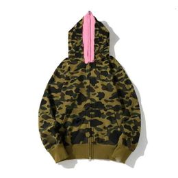 Camouflage Cotton Pullover Zipper Shark Glow-In-The Dark Sweater Letter Print Long Sleeve Hoodie Men's Casual Women's Top Size 757