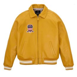 Red Yellow Bomber Jacket USA Size AVIREX Casual Athletic Thick Sheepskin Leather Flight Suit cool Wholesale qing