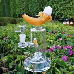 Unique Heady Banana Glass Bong Hookah Showerhead Perc Water Pipe 14mm Female Joint Oil Dab Rig 7 Inch Bongs With Funnel Bowl Pineapple LL