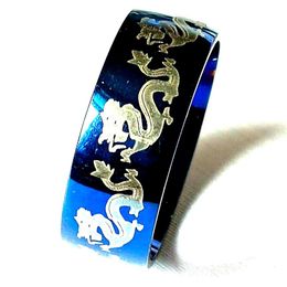 30pcs Blue 316L Stainless Steel Dragon Ring Vintage Mens Cool Fashion Quality Jerwelry Whole Brand New Rings2665