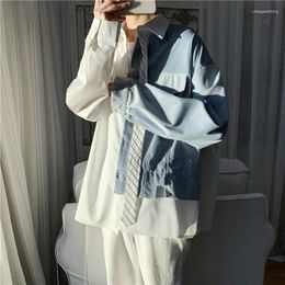 Men's Casual Shirts Clothing Fashion Office Lady Patchwork Irregular Loose Turn-down Collar Cardigan Solid Button Asymmetrical