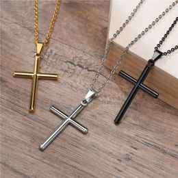 Chains KOTiK Classic Cross Men Pendant Necklace Punk Vintage Black Gold Silver Color Stainless Steel Jewelry Gift
