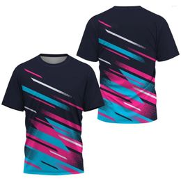 Men's T Shirts Fashion Gradient Stripe Print Shirt For Men Badminton Table Tennis Training Clothing Summer Tops Casual O-neck Sports