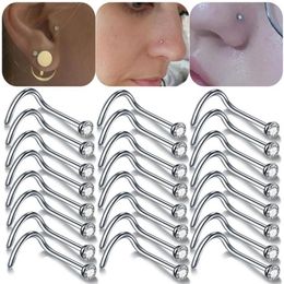 100PCS LOT 20G &18G Nostril Piercings Crystal Piercing Nose Stud Percing Nez Stainless Steel Nose Rings Piercing Nariz Jewelry200S