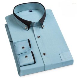 Men's Dress Shirts Fashionable Business Casual Slim Fit Long Sleeved Youth Trend Solid Color Lining