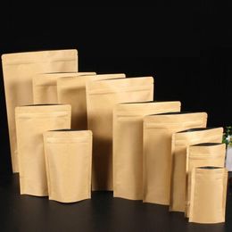 Packing Bags 11 Sizes Brown Kraft Paper Standup Bags Heat Sealable Resealable Zip Pouch Inner Foil Food Storage Packaging Bag Gqgmp Asrfk
