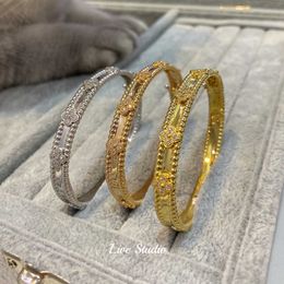 Designer Jewelry Luxury Bracelet VanCa Kaleidoscope 18k Gold Van Clover Bracelet with Sparkling Crystals and Diamonds Perfect Gift for Women Girls 8J9T