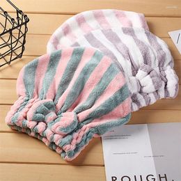 Towel Wearable Coral Fleece Hair Care Cap Color-block Stripe Strong Absorbent Dry Soft Double-layer Thickened Headscarf