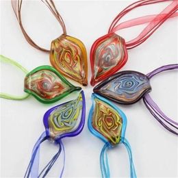 Pendant Necklaces Multicolour Leaf 3D Ribbon Handmade Murano Lampwork Glass Women's Necklace Sweater Chain Wedding Jewelry Party Gifts