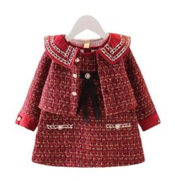 Sweet Fashion Kids Girls Clothes Set Spring Autumn Children Princess Long Sleeve Plaided Coat OutwearTank Dress 2pcs Suit Outfits4617789