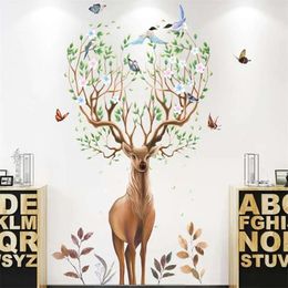 Stickers Creative Nordic Animal Large Deer Antlers Bird Branches Wall Sticker Self Adhesive PVC Removable Living Room Bedroom Decoration 21
