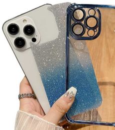 Cell Phone Cases Bling Glitter Shockproof Cases For Iphone 15 Plus 14 Pro Max 13 12 11 Luxury Metallic Lens Protector Four Corners Gradient Plating Chromed Soft TPU Fin