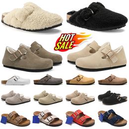 2024 Fashion Birkinstocks Shoes Bostons Clogs Sandals Designer Birkin Stocks Arizonas Mens Womens Fur Slides Buckle Slipper Shearling Suede Soft Footed Shoe