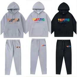 Trapstar Tracksuit Hoodie Rainbow Scarf Embroidered and Velvet Hooded Sportswear Close-up Zipper Pants Casual Guard Trapstar Hoodie Set Fashion Nez 52QG