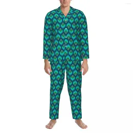 Men's Sleepwear Peacock Feather Pyjama Sets Autumn Animal Print Lovely Bedroom Men 2 Pieces Vintage Oversize Custom Home Suit Gift