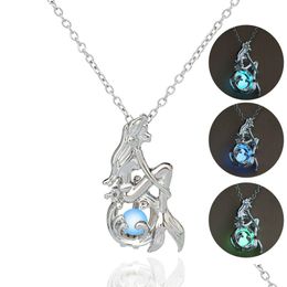 Pendant Necklaces Cage Luminous Necklace Love Wish Natural Pearl Glow In The Dark Mermaid Hollow Locket Drop Ship Delivery Jewellery Pe Dhkam