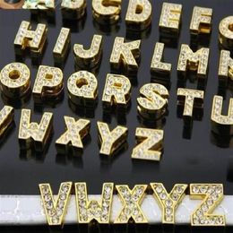 130pcs lot 10mm A-Z gold color slide letters DIY charms fit for 10mm leather wristband bracelet2112