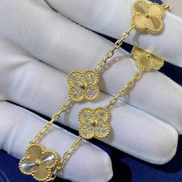 Designer Jewelry Luxury Bracelet Link Chain VanCa Kaleidoscope 18k Gold Van Clover Bracelet with Sparkling Crystals and Diamonds Perfect Gift for Women Girls 96VI