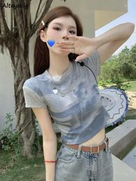Women's T Shirts Crop T-shirts Women Chic Tie Dye Summer Aesthetic Vintage Holiday Tops Simple Ulzzang All-match Sweet Female Leisure Ins