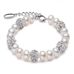 Real Beautiful freshwater pearl bracelet women wedding cultured white pearl bracelet 925 silver jewlery girl birthday gift GB7733295