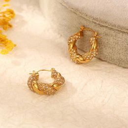 Hoop Earrings Vintage Style Geometric Solid Colour Plating Inlay Stainless Steel Zircon