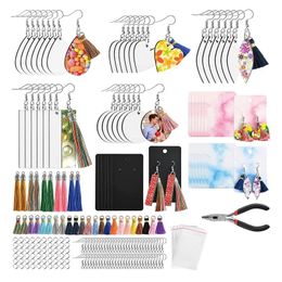 Polish Sublimation Earring Blanks with Earring Hook Tassel Rings Pliers Gift Box Heat Transfer Decorative Blanks for Diy Crafts