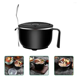 Dinnerware Sets Microwave Pasta Cooker With Strainer Lid Instant Noodle Bowl Stainless Steel Spoons