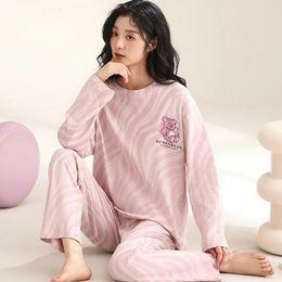 Women's Sleepwear Pure Cotton Pyjamas 2024 Spring Women Long Sleeve Trousers Set Female Loose Sweet Leisure Round Neck Homewear Suit