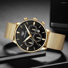 Wristwatches Man Mens StopWatches Unique Design Luxury Sport Wrist Watch Stainless Steel Mesh Strap Men's Fashion Casual Date Watches