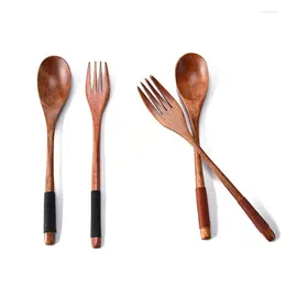 Dinnerware Sets Western Tableware Wood Fork Spoon Dessert Set Retro Vintage Style Fruit Serving Children Utensi Scoop Supply 2023