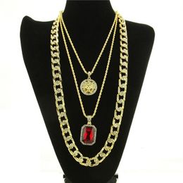 Fashion-Hop Necklace Jewellery New Ruby Pendant Necklace 3Pcs Set Fashion Cuban Link Chain Jewellery Set231n
