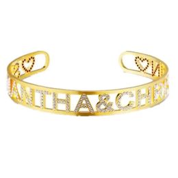 Bracelets Aurolaco Zircon Letters Bangles Customized Name Bracelet Personalized Customwomen Men Gold Stainless Steel Jewelry Gifts