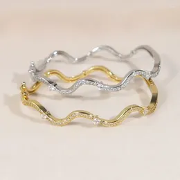 Bangle Wave Band Bracelet For Women With Sparkling Bling And 5A CZ Stones