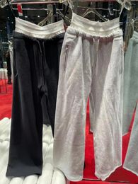 Women's Pants Fashionable Patchwork High Waist Loose Fit Unique 2023 Autumn Winter Arrival Versatile Sports Wide Leg Trouser