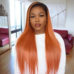 Wigs Ishow Ombre Colour 4* 4 Closure Lace Front Wig Orange Straight Human Hair Wigs Purple Brazilian Pre Plucked hairline for Women 122