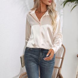Women's Blouses Elegant Womens Business Shirts White Slik Stain Long Sleeve Blouse Solid Athletic Oversize Pullovers Outdoor Button Blusas