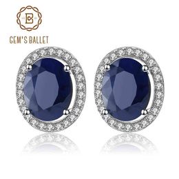 GEM'S BALLET 7x9mm Natural Blue Sapphire 925 sterling silver Gemstone Stud Earrings Vintage Fine Jewellery Women Gift Fashion 2288j