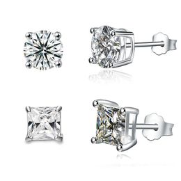 18K White Gold Plated Zirconia Men Earring Round Square Zircon 4 Claws Men's Stud Earring Cool Black Crystal Earring for Men Boyfriend Husband Jewelry Gift 1PCS Price