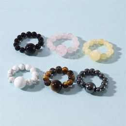 Natural Stone Beads Rings Elastic Rope Strand Tiger Eye Rose Quartz Crytal Nail Ring for Women Fashion Jewelry261z