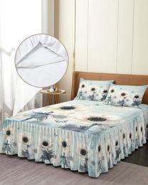 Bed Skirt Vintage Flower Butterfly Elastic Fitted Bedspread With Pillowcases Protector Mattress Cover Bedding Set Sheet