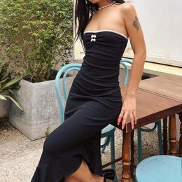 Casual Dresses Y2K Vintage Women 2 Piece Summer Outfits Black Sleeveless Off Shoulder Tube Tops Long Bodycon Skirt Set Retro Streetwear