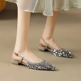 Sandals Fashion Sequin Pointed Toe Slides 3 Cm Square Low Heels Students Half Slippers Summer Casual Beach Women Outdoor Mules