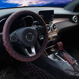 Steering Wheel Covers 37-38cm Car Cover Four Seasons Red Wine Series Sports Elastic PU Leather Handle Universal No Inner